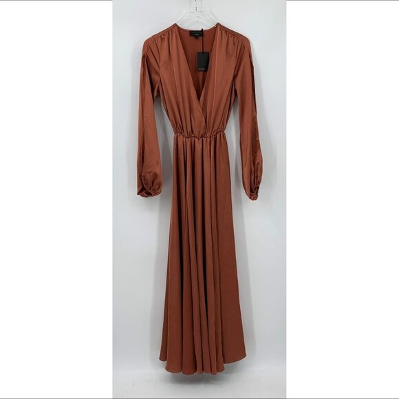 Michael Costello Eric gown maxi long dress silky bronze orange NO BELT new Small - Picture 2 of 7